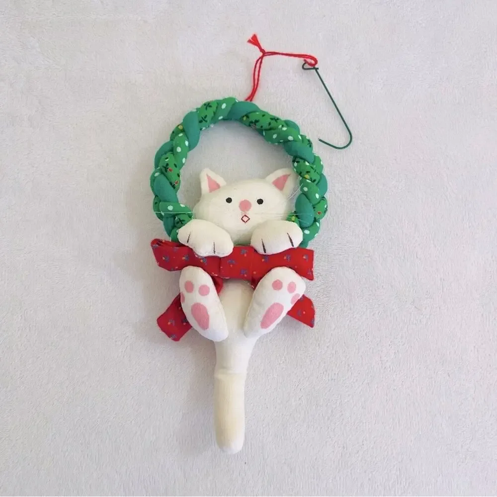 Vtg Handmade Kitten Cat Cloth Wreath Ornament Christmas Decoration